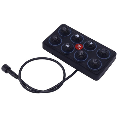 8 Gang LED Switch Panel With Auto Dimmable Touch Control For Car Boat SUV, Waterproof Design, Cable Attached, Front View