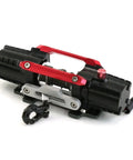 Dual Motor Electric Winch With Tough Metal Build For Axial SCX10 TRX4 D90 KM2 And Redcat RC Cars 1/8 And 1/10 Scale Recovery Parts in black and red.