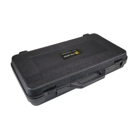 Handheld Power Pipe Threader Knocks Out 1/2 To 2 Inch Npt Runs Smoothly Compatible With Standard Dies For Conduit Or Gas Jobs Includes Support Arm And Rugged Case, durable black carrying case.
