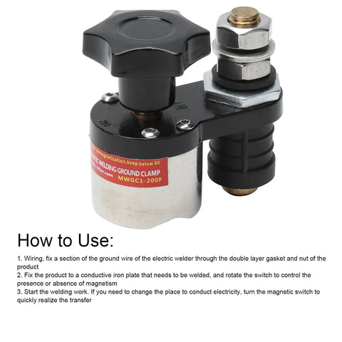 Premium Magnetic Welding Ground Clamp With Adjustable Connector And Quick Switch For Durable Iron Copper Projects And Smooth Welding Operations, top view showing adjustable connector.