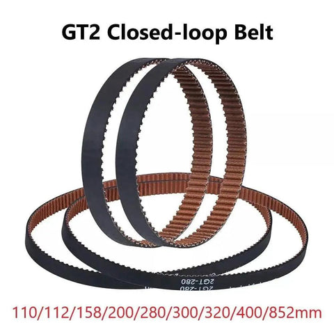 2GT Closed Loop Timing Belt, 6mm Wide, multiple lengths displayed
