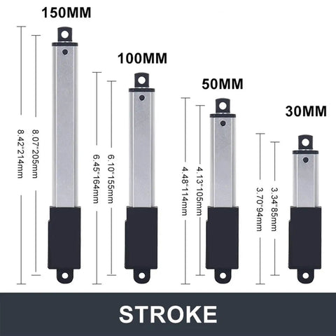 Beefy 24V Electric Linear Actuator With 10mm 30mm 50mm And 100mm Stroke Options For Industrial Automation High Precision Smooth Quiet Motion Reliable Piston Actuator For Tight Tolerances. Stroke size chart