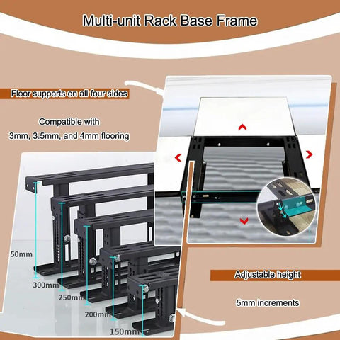 Adjustable height server rack base stand built rock solid on cold rolled steel for no sweat raised floor riser setup. 