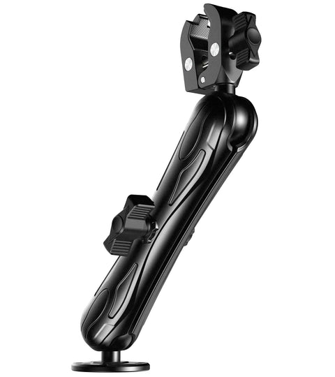 Rock Solid 1.5 Inch Ball Trolling Motor Stabilizer Mount Support CNC Machined 6061 T6 Aluminum Alloy side view with tough claw clamp.