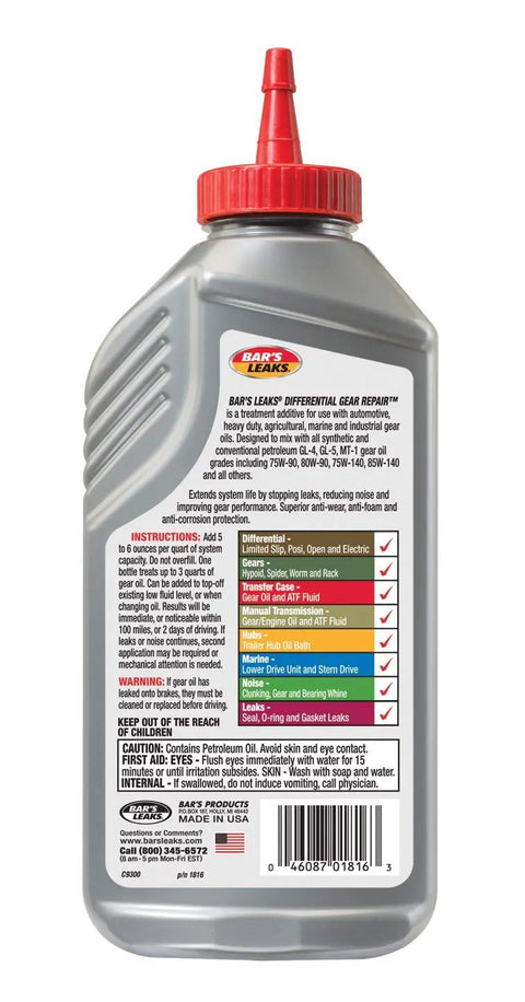 Bar's Leaks bottle of Top Tier Axle And Differential Gear Repair Fluid for automotive and heavy duty use.