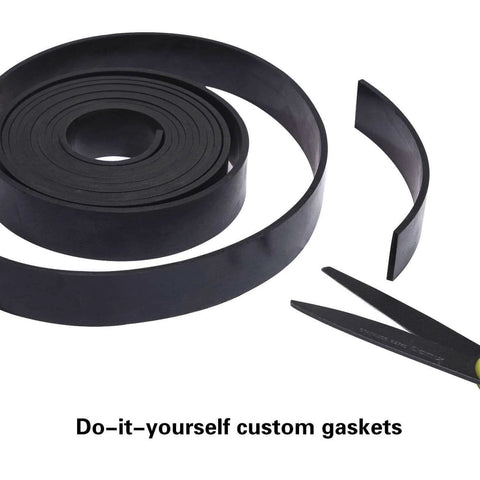 Neoprene Rubber Sheet Roll One Eighth Inch Thick by 12 Inch Wide shown cut, ideal for DIY gaskets and crafts, oil resistant solid rubber sheet.