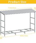Heavy Duty Four Foot Firewood Rack With Weather Cover For Indoor And Outdoor Use showing dimensions and structure
