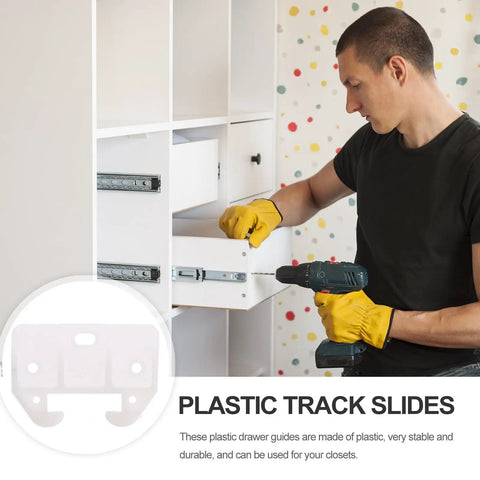 Person installing White Plastic Drawer Track Guides and Slides Replacement Kit 10 Pcs Easy Install Smooth Drawer Runners