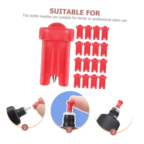 100 Pack Precision Eyelash Glue Bottle Nozzle Pins Anti Clog Plastic Tips Fits Standard Cosmetic Bottles shown with red tips.