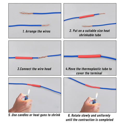 Step-by-step guide for 328 Piece Heat Shrink Tube Kit For Wiring And Cable Insulation, Assorted Sizes And Colors, DIY Friendly And Easy To Use With 2 To 1 Shrink Ratio application.
