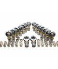 Bulletproof 4130 Chromoly 1-1/4 Inch Rod End Heim Joint 4-Link Kit Set Of 16 With Stainless Misalignment Spacers arranged in a triangle.