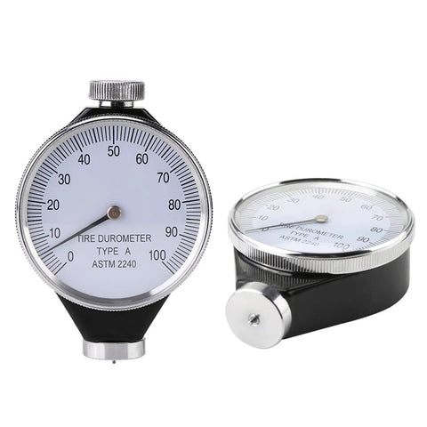 Shore Type A Durometer Hardness Tester Go-To Tool For Rubber Plastic Tire Leather And Wax Waterproof Alloy Shell With Easy Read A Scale Meter For Precise Measurements, front and angled views