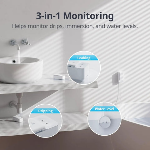 Smart WiFi Water Leak Detector With 100dB Adjustable Alarm Real Time App And Email Alerts IP67 Waterproof Sensor installed