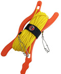 Beefy Float Line With Winder 100ft 3/16 Inch Hollow Diamond Braided Polypropylene, orange winder, connected swivel clips