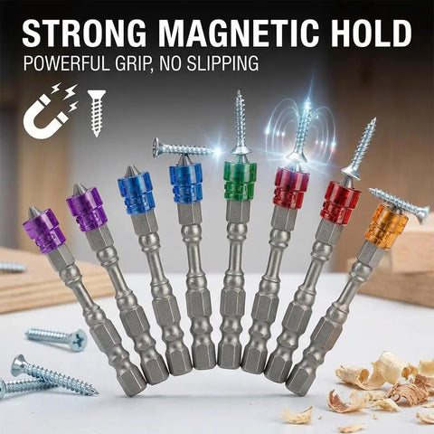 10Pc Magnetic Collar Phillips Cross Bit Set For Electric Drills And Cordless Drivers Quarter Inch Hex Shank on wooden surface