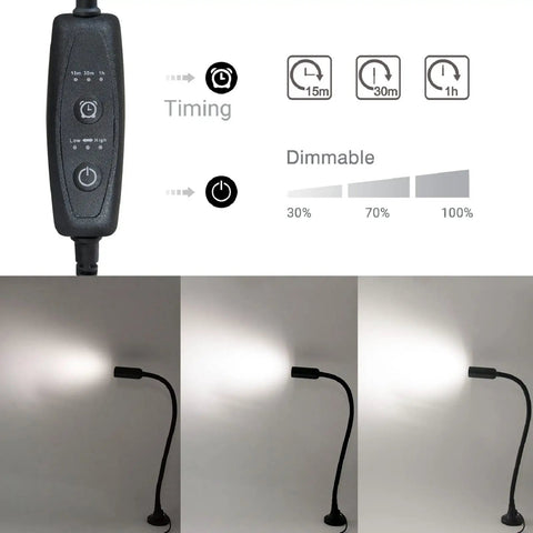 USB Powered Magnetic Flexible LED Work Light With Gooseneck 3W Dimmable Inspection Spotlight showing timer controls and light levels