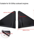 Outboard Motor Hydrofoil Stabilizer for 50-300HP Engines, black PP material, includes measurements and mounting apertures.