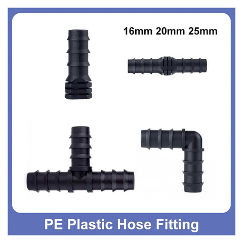 Durable PE Irrigation Pipe Fittings Kit 16mm 20mm 25mm Tee Straight Elbow Plug For Greenhouse Sprinkler Hose Connectors 50 Pieces No Hassle Setup Easy Install, PE plastic hose fittings