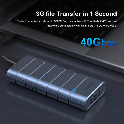 Beast Mode 40Gbps M2 Nvme Ssd Enclosure Usb4 External Drive Adapter with heavy-duty aluminum shell, showing sleek portable design.