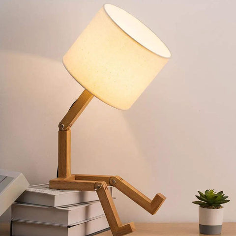 Cute Desk Lamp With Wood Base And Changeable Shape, Modern Table Lamp For Bedroom Study Office And Kids Room, Ivory Linen Lampshade