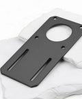 2 Pack NEMA 23 Stepper Motor Mounting Brackets 132x65mm Rock Solid Aluminum, Precise Alignment, 47mm Standard Hole Spacing, Heavy Duty Mounting Plates For DIY CNC And 3D Printer Projects. Black aluminum bracket shown at angle