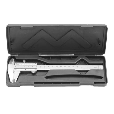 Slide Caliper Tool 0 To 150mm Carbon Steel Measuring Instrument in case for length, depth, thickness, durable precision project use.