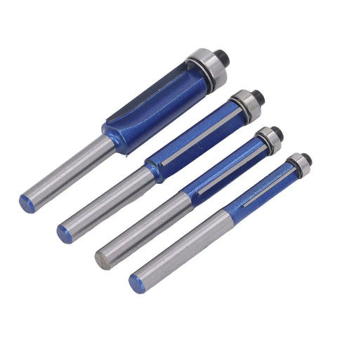 Get Your Hands On These Ycauty Tungsten Steel Flush Trim Router Bits 4-piece set with blue coated sharp bits for wood cutting.