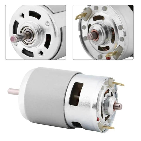 775 Brushless DC Motor 12V 150W High Speed 13000 To 15000 RPM with metal gear drive, copper windings, and 5mm shaft for power tools.