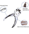 Handheld T Slot Hole Punch For DIY Crafts With Non Slip Grip Aircraft Style Euro Slot Punch showing sharp edges and chrome finish