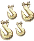 4 Pack Clevis Grab Hooks Heavy Duty Grade 70 Chain Forged Alloy Steel With Yellow Chromate Finish For Trailer And Truck Transport One Quarter Inch Size Zinc Plated For Superior Corrosion Resistance