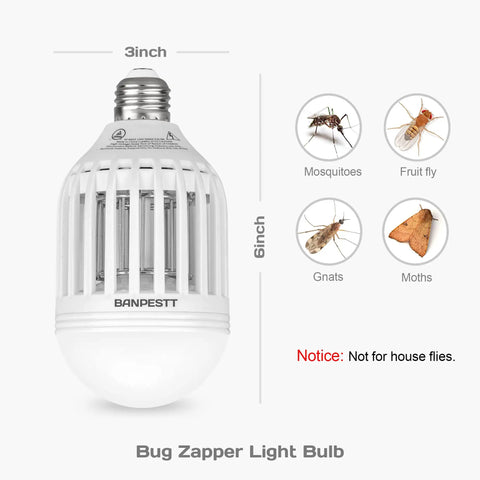 3-inch x 6-inch 2-Pack Bug Zapper Light Bulb 2-In-1 Indoor Mosquito Zapper Gnat Trap Electric Fly Insect Killer, diagram with insect types