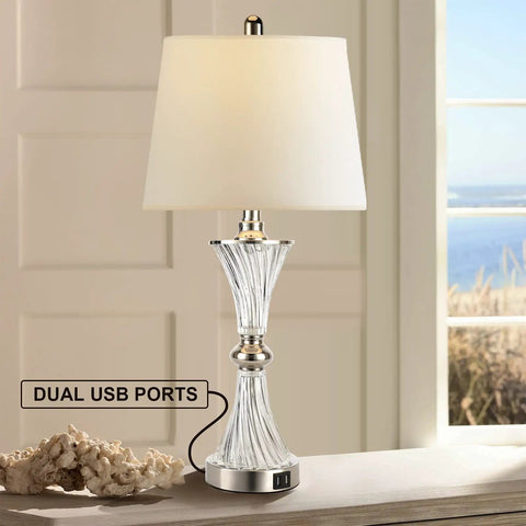Set Of 2 Sleek Touch Control Table Lamps For Bedroom With 3 Way Dimming And White Drum Shade Modern Nightstand Lighting With USB Charging Ports And Bulbs Included