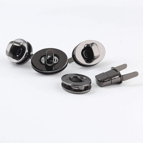 Top Shelf Black Twist Lock Clasps For Leather Bags And Diaries Heavy Duty Zinc Alloy Oval Turn Buttons, set of 5, smooth action.