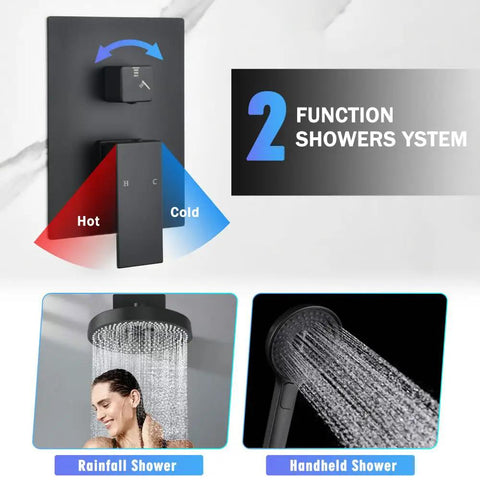 Shower System, 2-Function Concealed Set with Solid Brass Control Valve, modern valve design for rainfall and handheld showers.