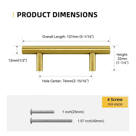 25 Pack 3 Inch Gold Cabinet Handles Brushed Brass Drawer Pulls For Kitchen Cabinets And Furniture Dimensions