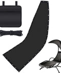 Heavy Duty Replacement Mesh With Rope Kits For Hanging Lounge Chair Curved Chaise Outdoor Patio Waterproof Black With Storage Bag And 350 Lbs Capacity; includes black mesh, rope, storage bag, and chaise illustration.