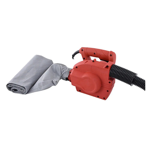 Heavy Duty 1600W Blower And Suction Vacuum Combo For Industrial Dust Collecting Wall Grinder Cleanup No Sweat Dual Purpose Cleaning Tool with red color and grey fabric attachment.