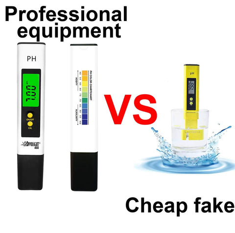 Comparison of high accuracy digital pH meter for home water testing 0 to 14 pH range with ATC vs cheap fake model.