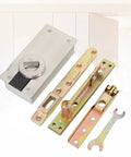 Invisible Door Pivot Hinge System for Hidden Bookcase Doors showing stainless steel components and ball catch hardware