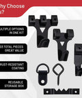 Complete 303 Piece Picture Hanging Hardware Kit With Heavy Duty Wall Hooks Drywall Anchors And Screw Assortment For Rock Solid Gallery Displays No Sweat Installation, showing various black hooks and a storage box.