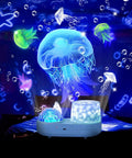 Starry Night Light Projector For Kids Dual Mode Sea And Galaxy Nebula with 360 Degree Rotation displaying jellyfish