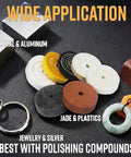 7 Piece 3 Inch Buffing And Polishing Wheels Kit Featuring 3 8 Arbor Mount For Bench Grinders Mixed Grit Abrasive Pads on a surface.