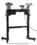 Rugged Heavy Duty Wood Lathe Stand With 225 Pound Capacity, Adjustable Height And Length Adjusters, Rust Resistant Steel Frame, side angle view.