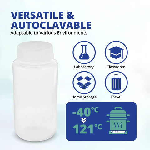 Go To Lab Sample Bottles With Lids Polypropylene 60ml versatile autoclavable for lab, classroom, storage, travel