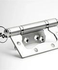 Smooth As Butter Four Inch Stainless Steel Furniture Hinges Quiet Sound Absorbing Mini Door Fittings For Wooden Cabinets And Pantry Doors White Set Of Two close-up view of stainless steel hinge with 360 degree rotation feature.