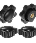 Star Knobs M4 Female Thread 25mm Head Plastic Non-Through Hole Brass Insert Screw-In Clamping Hand Knobs 4 Pack 12mm Thick Black