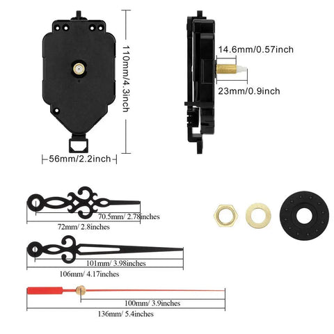 HR1688 Quartz Clock Movement Replacement Kit with dimensions