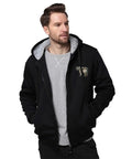 Man wearing a Heavyweight Fleece Hoodie For Men Full Zip Warm Lining Sweatshirt Jacket Thick Winter Hooded Sweatshirt with grey lining