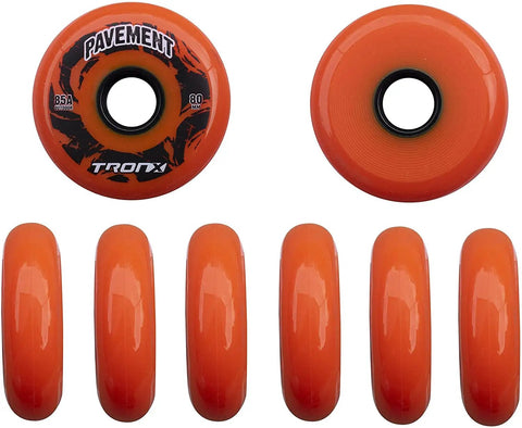 Street Ready Outdoor Pavement Inline Roller Hockey Wheels 72mm 85A High Rebound, 8 Pack in orange for asphalt and concrete