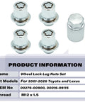 Lock Down Your Wheels With These Slick Chrome Wheel Lock Lug Nuts Set M12x1.5 showing four chrome lug nuts and key.